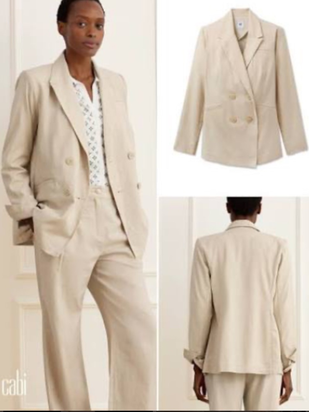 CAbi Pembroke Double-Breasted Cream Blazer